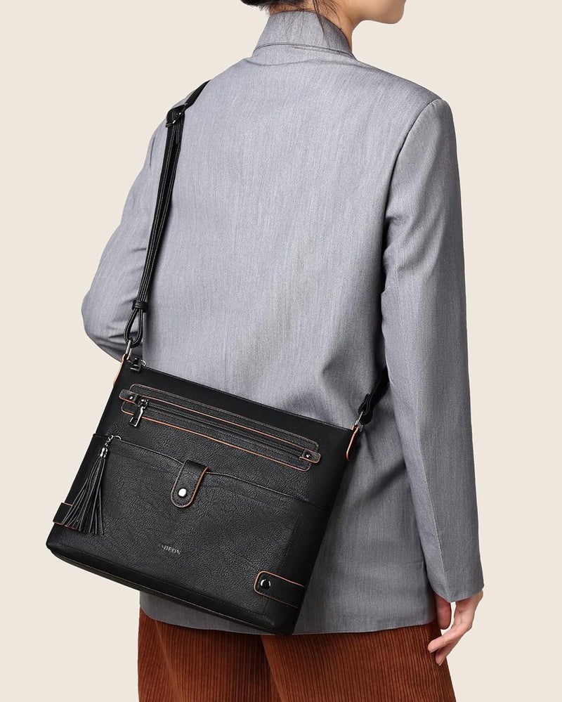 FADEON Large Crossbody Purses for Women Crossbody Bag, Designer Leather Cross Body Purses Multi Pocket Shoulder Bag - Image 2